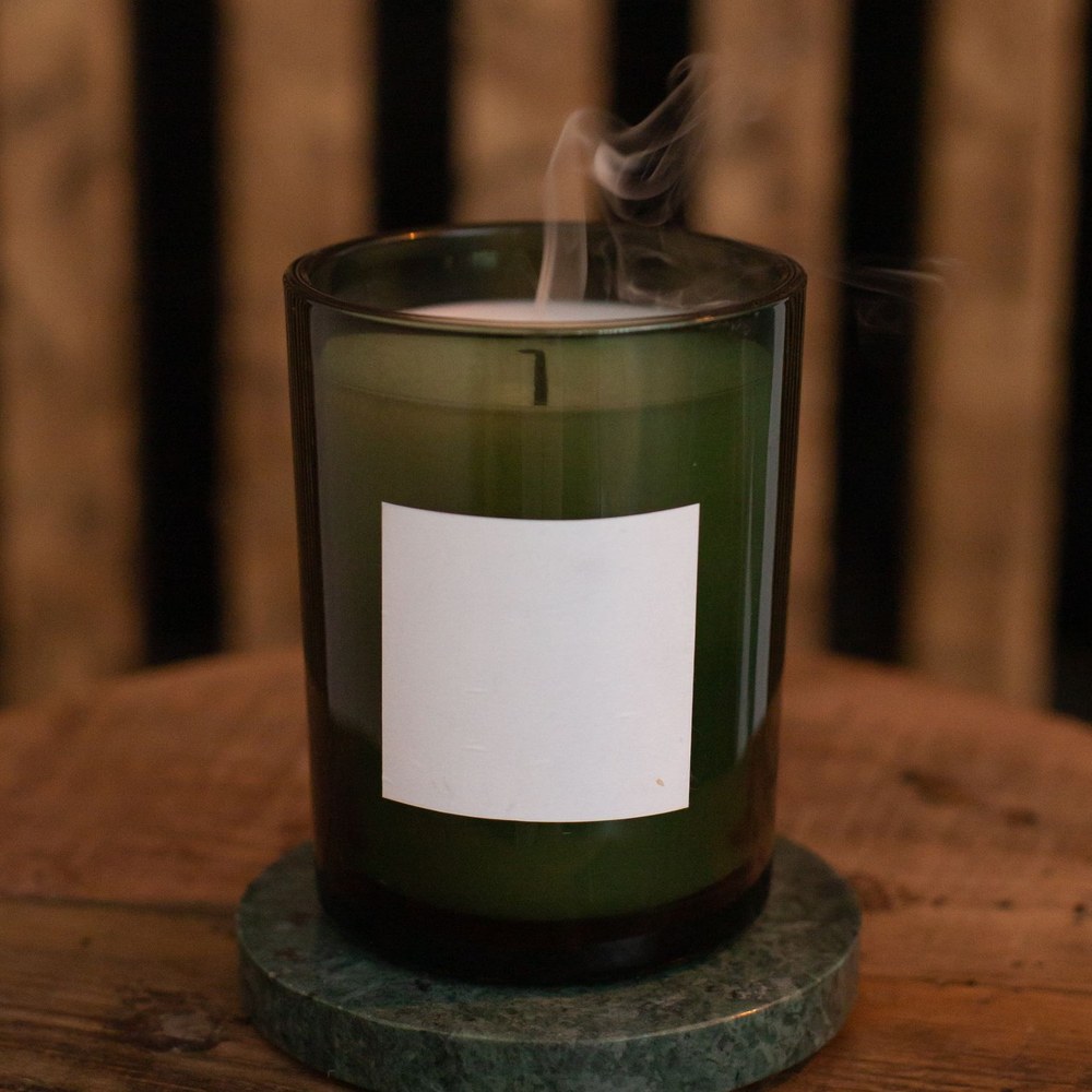 Fig Leaf candle in an amber glass jar